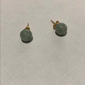 Jade Earrings and Gold Ball Necklace